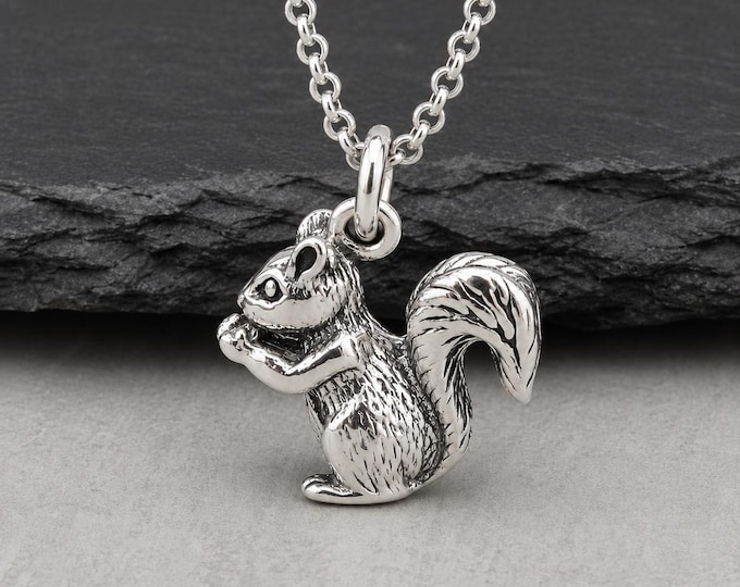 Squirrel Necklace, 925 Sterling Silver Squirrel Charm Necklace, Chipmunk Charm Necklace, Squirrel Lover Gift, Sterling Squirrel Jewelry