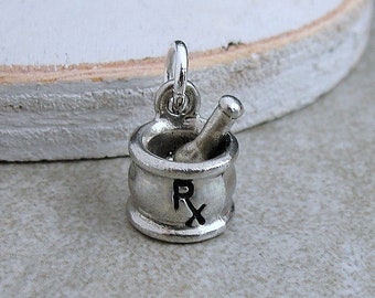 Silver Mortar and Pestle Charm, Medicine Bowl Necklace Charm, Pharmacist Charm, Pharmacist Necklace, 3D Mortar and Pestle Charm