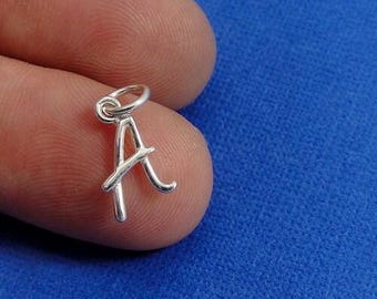 Script Letter A Initial Charm - Sterling Silver Cursive Letter A Alphabet Charm