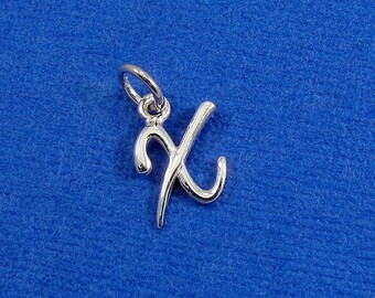 Script Letter X Initial Charm - Sterling Silver Cursive Letter X Alphabet Charm