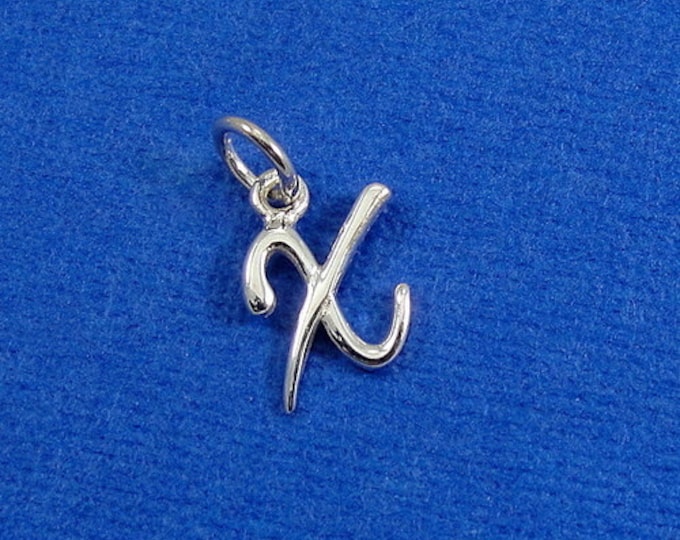 Script Letter X Initial Charm - Sterling Silver Cursive Letter X Alphabet Charm