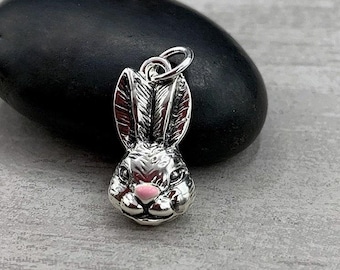 Ciondolo a forma di coniglio in argento, ciondolo a forma di coniglio pasquale, ciondolo a forma di coniglio domestico, gioielli a forma di coniglio, ciondolo a forma di collana, ciondolo a forma di braccialetto, regalo per gli amanti dei conigli