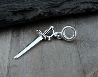 Dagger European Charm, Sterling Silver Sword Dangle Charm, Dagger Pendant, Sword Pendant, Medieval Charm, Pirate Charm, Sword Dagger Gift
