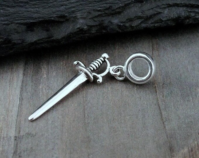 Dagger European Charm, Sterling Silver Sword Dangle Charm, Dagger Pendant, Sword Pendant, Medieval Charm, Pirate Charm, Sword Dagger Gift