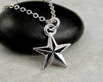 Nautical Star Necklace, Silver Nautical Star Charm Necklace, North