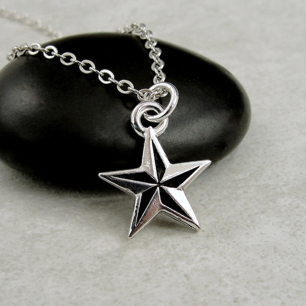 Nautical Star Necklace, Silver Nautical Star Charm Necklace, North Star Necklace, North Star Charm, Sailor's Star Necklace