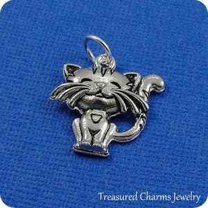 Cute Happy Cat Charm - Silver Cat Charm for Necklace or Bracelet