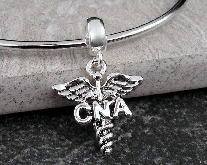 Silver CNA Caduceus Dangle Charm, CNA Nurse Symbol Charm, Nursing Assistant Charm, Nurse's Assistant Dangle Charm, Nursing Assistant Gift