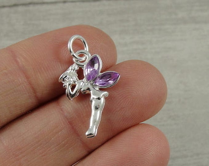 Fairy Charm - Silver Fairy with Purple Wings for Necklace or Bracelet