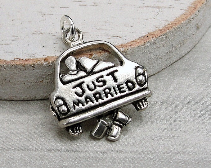 Silver Newlyweds Charm, Just Married Charm, Honeymoon Charm, Newlyweds Jewelry, Honeymoon Necklace Charm, Bracelet Charm, Newlyweds Gift