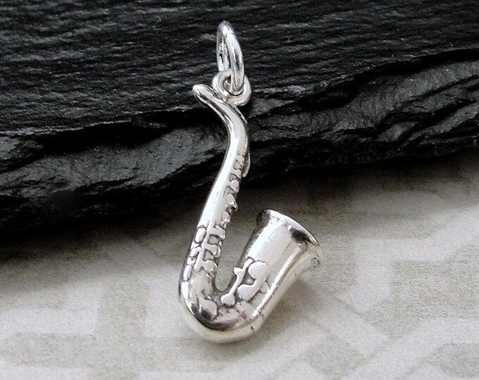 Saxophone Charm, 925 Sterling Silver 3D Saxophone Necklace Charm, Jazz Band Charm, Musical Instrument Charm, Saxophone Player Gift