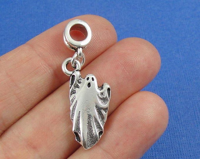 Ghost European Dangle Bead Charm - Silver Ghost Charm for European Bracelet