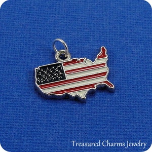 USA Shaped Flag Charm - Silver Plated United States Flag Charm for Necklace or Bracelet