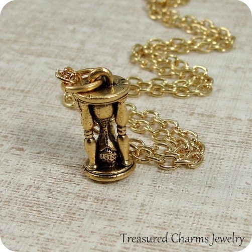 Hourglass Necklace Gold Egg Timer Charm on a Gold Cable Chain Etsy