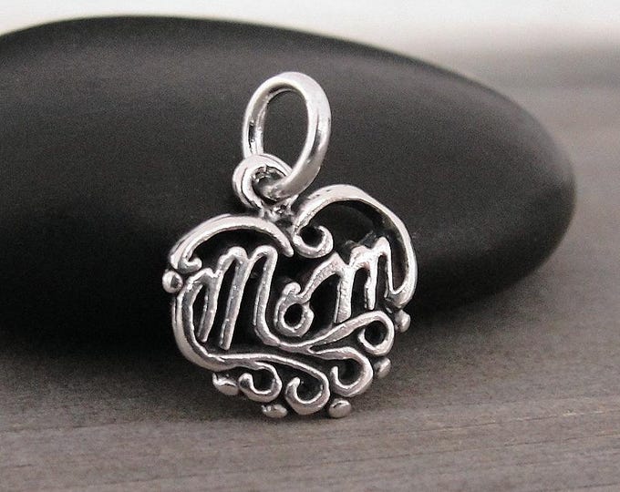 925 Sterling Silver Mom Heart Charm, Mother's Day Charm, Gift for Mom Charm, Mother Bracelet Charm, Heart Shaped Mom Charm, Mom Pendant
