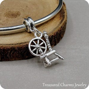 Silver Spinning Wheel European Dangle Charm Seamstress Charm, Sewing Charm, Bracelet Charm, Large Hole Bead, Big Hole Bead, Seamstress Gift