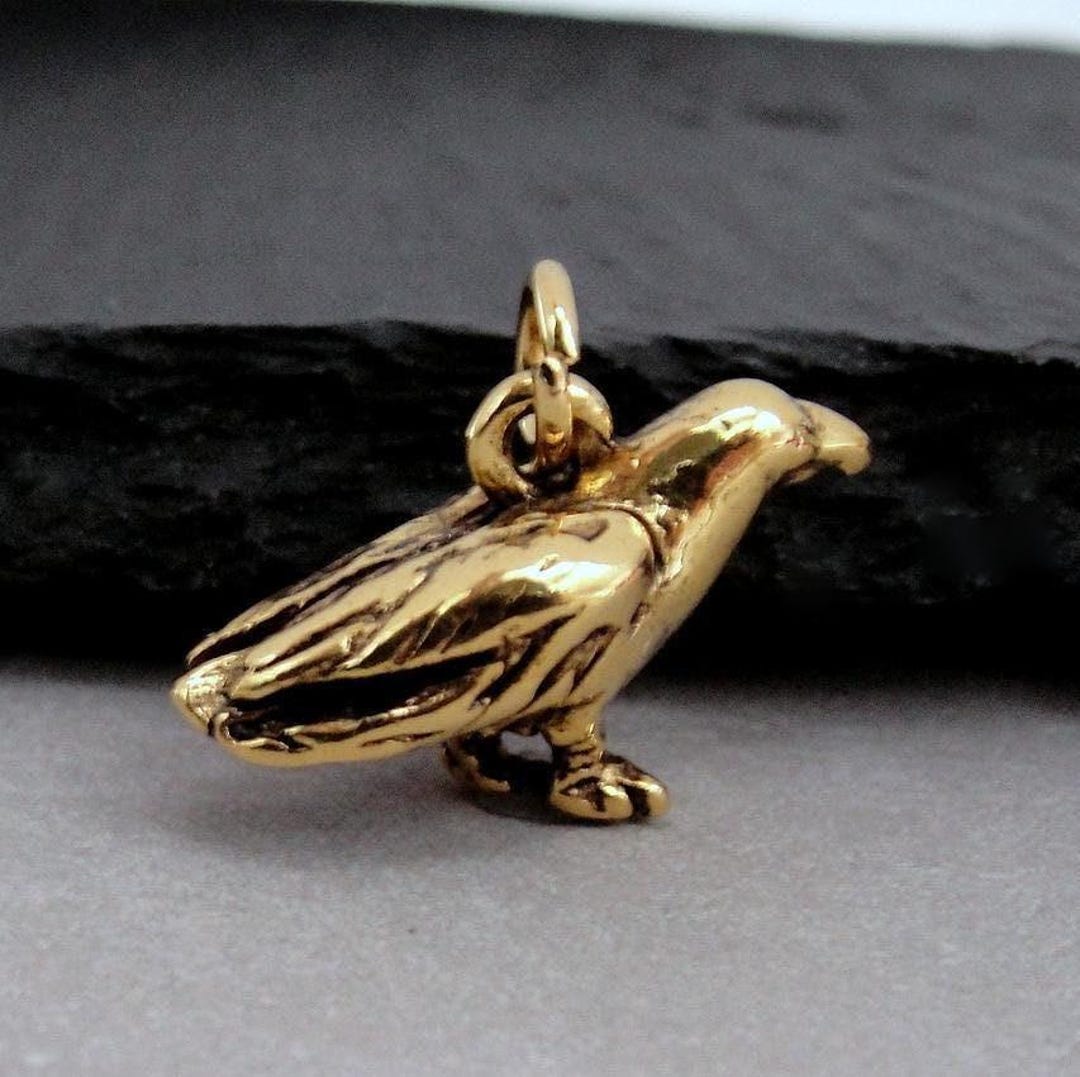 Crow Charm, Gold Crow Charm for Necklace or Bracelet, Raven Charm
