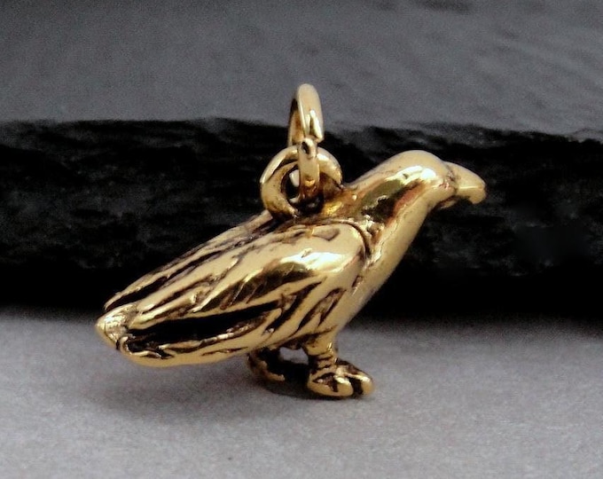 Crow Charm, Gold Crow Charm for Necklace or Bracelet, Raven Charm, Pagan Bird Charm, Viking Raven Charm, Celtic Raven Charm, Gold Bird Charm