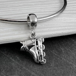 Inline Skate European Charm, 925 Sterling Silver Rollerblade Dangle Charm, Rollerblades Charm with Bail, Roller Hockey Charm, Skater Gift