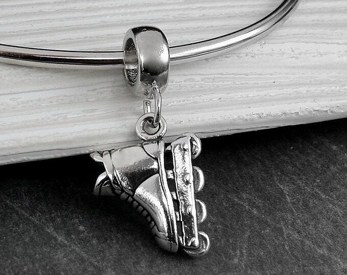Inline Skate European Charm, 925 Sterling Silver Rollerblade Dangle Charm, Rollerblades Charm with Bail, Roller Hockey Charm, Skater Gift