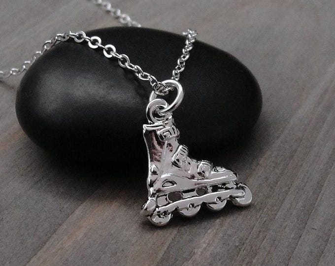 Inline Skates Necklace, Silver Plated Rollerblades Charm Necklace, Inline Skater Necklace, Rollerblading Charm, Inline Skating Gift Jewelry