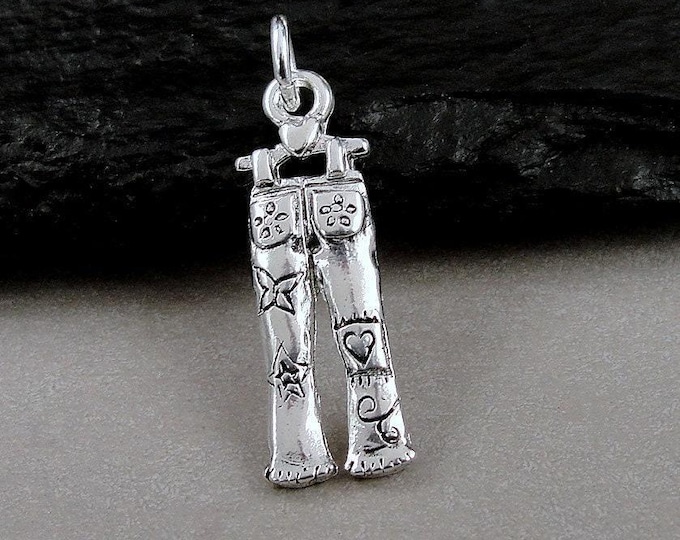 Blue Jeans Charm, Silver Denim Flare Jeans Charm, Hippie Charm, Bell Bottoms Necklace Charm, Bracelet Charm, Fashion Clothing Charm Jewelry