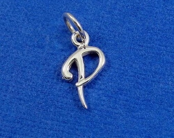 Script Letter P Initial Charm - Sterling Silver Cursive Letter P Alphabet Charm