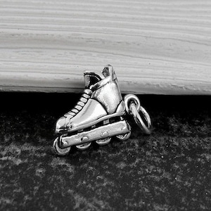 Inline Skates Charm, 925 Sterling Silver 3D Rollerblades Bracelet Charm, Roller Hockey Charm, Skating Charm, Rollerblading Charm Gift