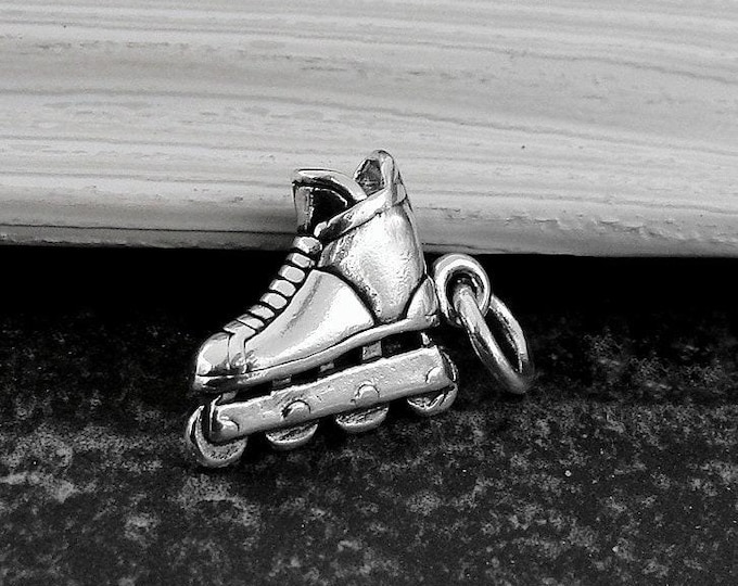 Inline Skates Charm, 925 Sterling Silver 3D Rollerblades Bracelet Charm, Roller Hockey Charm, Skating Charm, Rollerblading Charm Gift