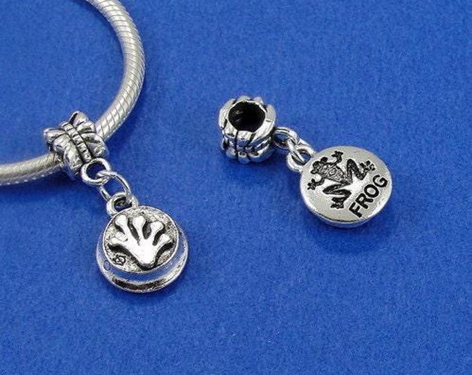 Frog Stamp European Dangle Bead Charm - Silver Frog Stamp Charm for European Bracelet