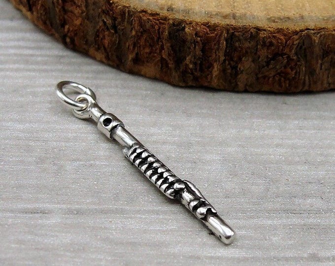 925 Sterling Silver Flute Charm, Flute Charm, Piccolo Charm, Musical Instrument Charm, Woodwind Charm, Flute Necklace Charm, Flute Jewelry