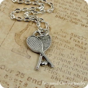 Tennis Rackets Necklace, Silver Tennis Racket Charm on a Silver Cable Chain