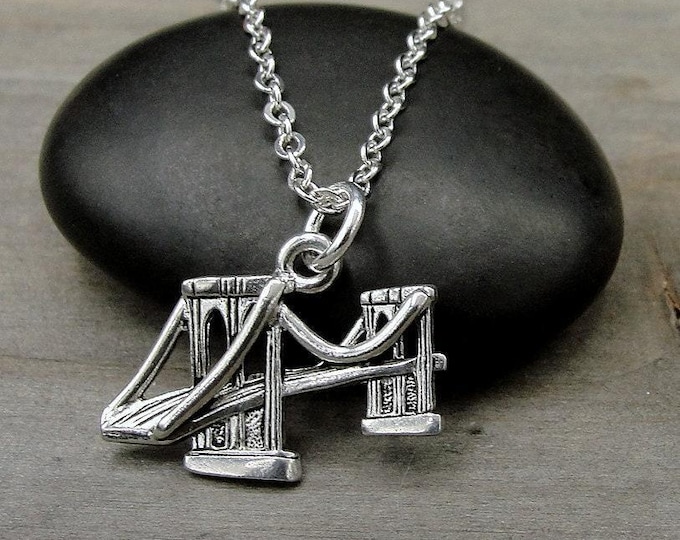 Brooklyn Bridge Necklace, Silver Brooklyn Bridge Charm, New York Necklace, Bridge Pendant, Golden Gate Bridge Charm Necklace, Bridge Jewelry