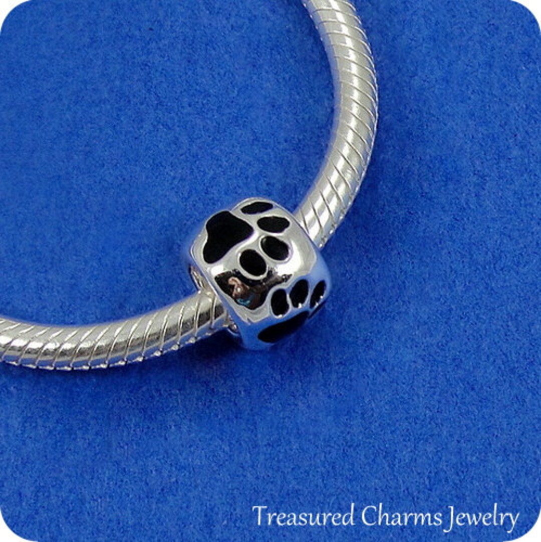 Paw Print European Bead Charm Silver Paw Print Spacer Bead for European ...