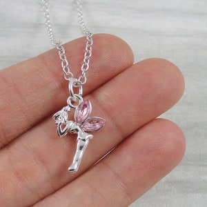 Pink Fairy Necklace, Silver Plated Fairy Charm Necklace, Pixie Necklace, Fairytale Charm, Fairy Gift, Fairy Jewelry