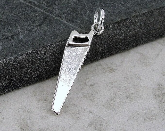 Hand Saw Charm, 925 Sterling Silver Handsaw Necklace Charm, Woodworking Charm, Tool Charm, Carpentry Charm, Silver Saw Charm, Handyman Gift
