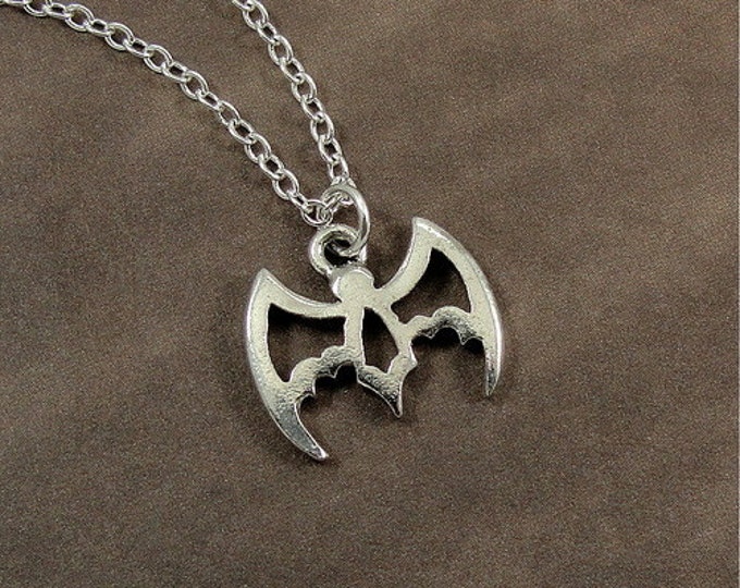 Bat Outline Necklace, Silver Flying Bat Charm on a Silver Cable Chain