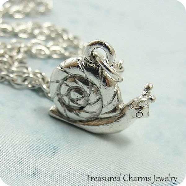 Snail Necklace, Snail Charm on a Silver Cable Chain