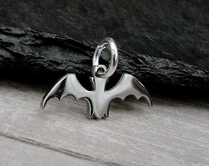 Stainless Steel Halloween Bat Charm, Tiny Flying Bat Charm, Spooky Bat Charm, Necklace Charm, Bracelet Charm, Halloween Charm Jewelry