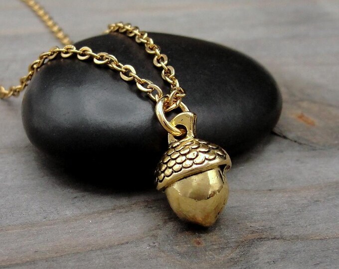 Gold Acorn Necklace, Gold 3D Acorn Charm, Acorn Jewelry, Fall Necklace, Autumn Necklace, Nature Charm Necklace, Acorn Jewelry