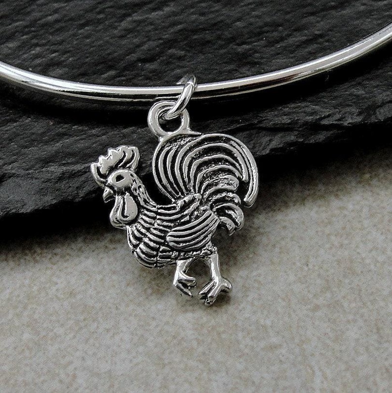 Rooster Charm, Silver Rooster Necklace Charm, Hen Charm, Farm Animal Charm, Rooster Pendant, Rooster GIft, Rooster Jewelry image 2