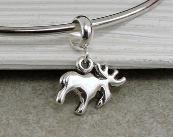 Moose European Charm, Sterling Silver Moose Dangle Charm, Moose Charm with Bail, Reinder Charm, Elk Charm, Moose Jewelry, Moose Gift