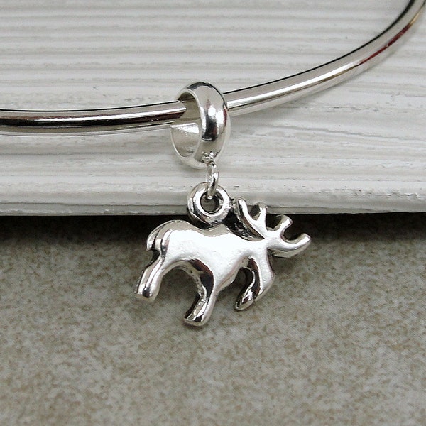 Moose European Charm, Sterling Silver Moose Dangle Charm, Moose Charm with Bail, Reinder Charm, Elk Charm, Moose Jewelry, Moose Gift