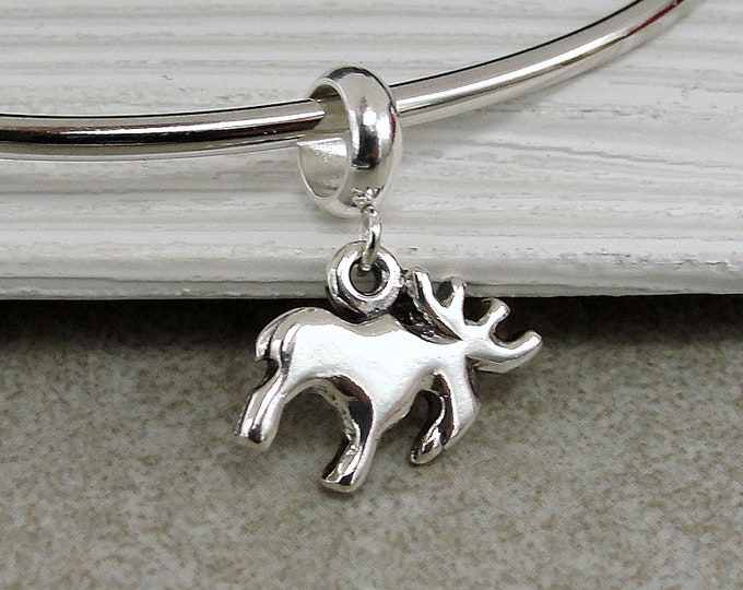 Moose European Charm, Sterling Silver Moose Dangle Charm, Moose Charm with Bail, Reinder Charm, Elk Charm, Moose Jewelry, Moose Gift