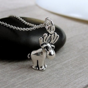 Moose Necklace, 925 Sterling Silver Moose Charm Necklace, 3D Moose Pendant, Elk Charm Necklace, Caribou Charm Necklace, Moose Gift Jewelry