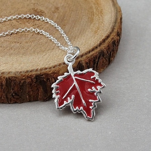 Red Maple Leaf Necklace, Sterling Silver Maple Leaf Charm on a Silver Cable Chain, Canadian Leaf Charm, Fall Charm, Autumn Necklace
