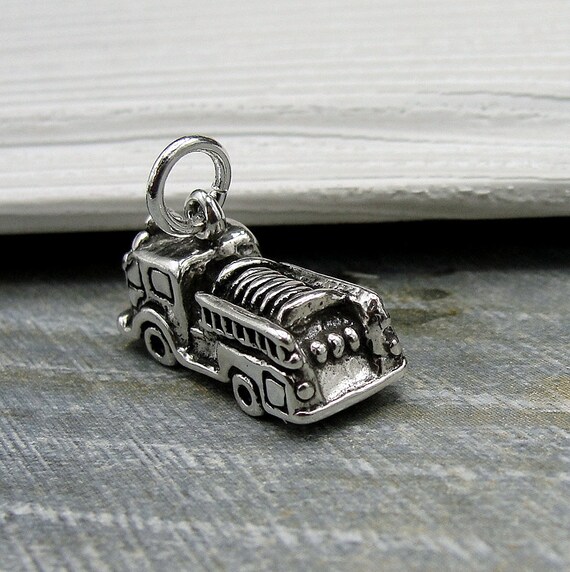 Fire Truck Charm 3-D Sterling Silver - Made in the USA Fire Truck Charm 3-D Sterling Silver - Made in the USA
