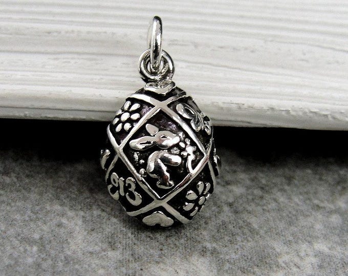 Easter Egg Charm, 925 Sterling Silver Easter Egg Pendant, Easter Charm, Bracelet Charm, Necklace Charm, Decorated Easter Egg Charm Jewelry
