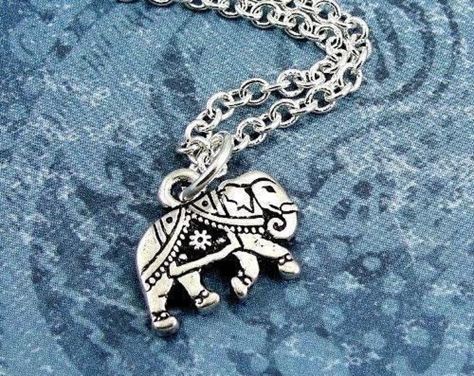 Indian Elephant Necklace, Silver Indian Elephant Gita Charm on a Silver Cable Chain