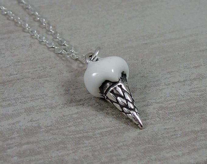 Sterling Silver Vanilla Ice Cream Cone Necklace, Ice Cream Charm, Ice Cream Pendant, Dessert Necklace, Frozen Treat Jewelry
